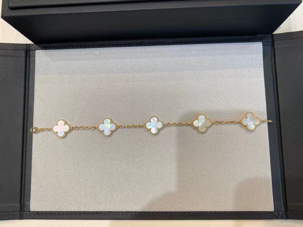 CLOVER 5 WHITE MOP SILVER BRACELET