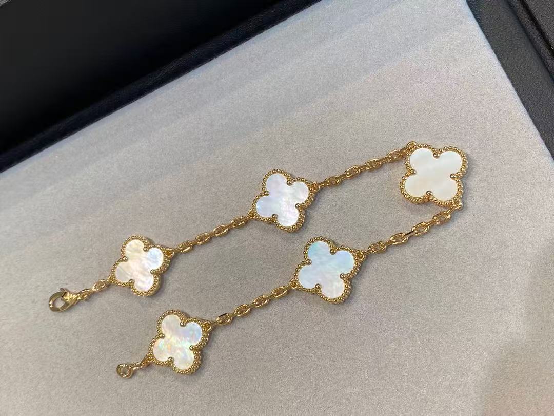 CLOVER 5 WHITE MOP SILVER BRACELET