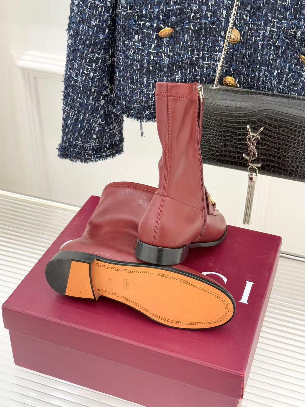 GG 2025 Jordaan Ankle Boot Burgundy mix Black Calfskin