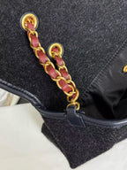 CC 2025 Maxi Flap Bag With Top Handle 56cm Black Wool Leather