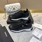 CC Low Top Sneakers Black White Mesh Splicing Cowhide