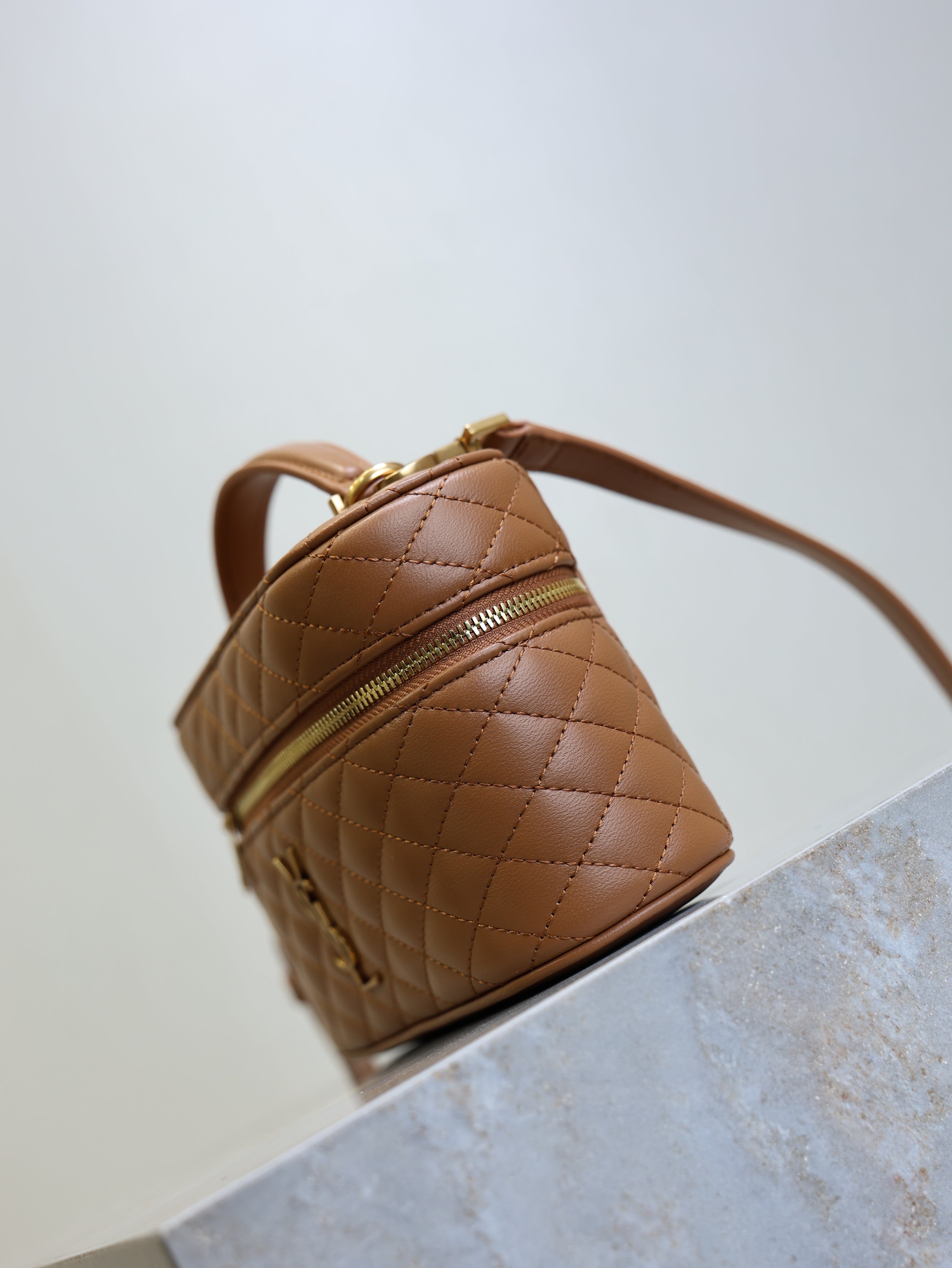 YSL Gaby Mini Vanity 18 Brown Lambskin Gold Hardware