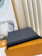 LV Pochette To-Go Bag 26cm Black Gray Canvas Cowhide