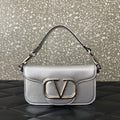 Valentino Garavani Small Locò Shoulder Bag Sliver Metallic Leather