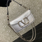 Valentino Garavani Small Locò Shoulder Bag Sliver Metallic Leather