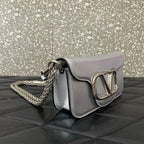 Valentino Garavani Small Locò Shoulder Bag Sliver Metallic Leather