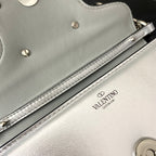 Valentino Garavani Small Locò Shoulder Bag Sliver Metallic Leather