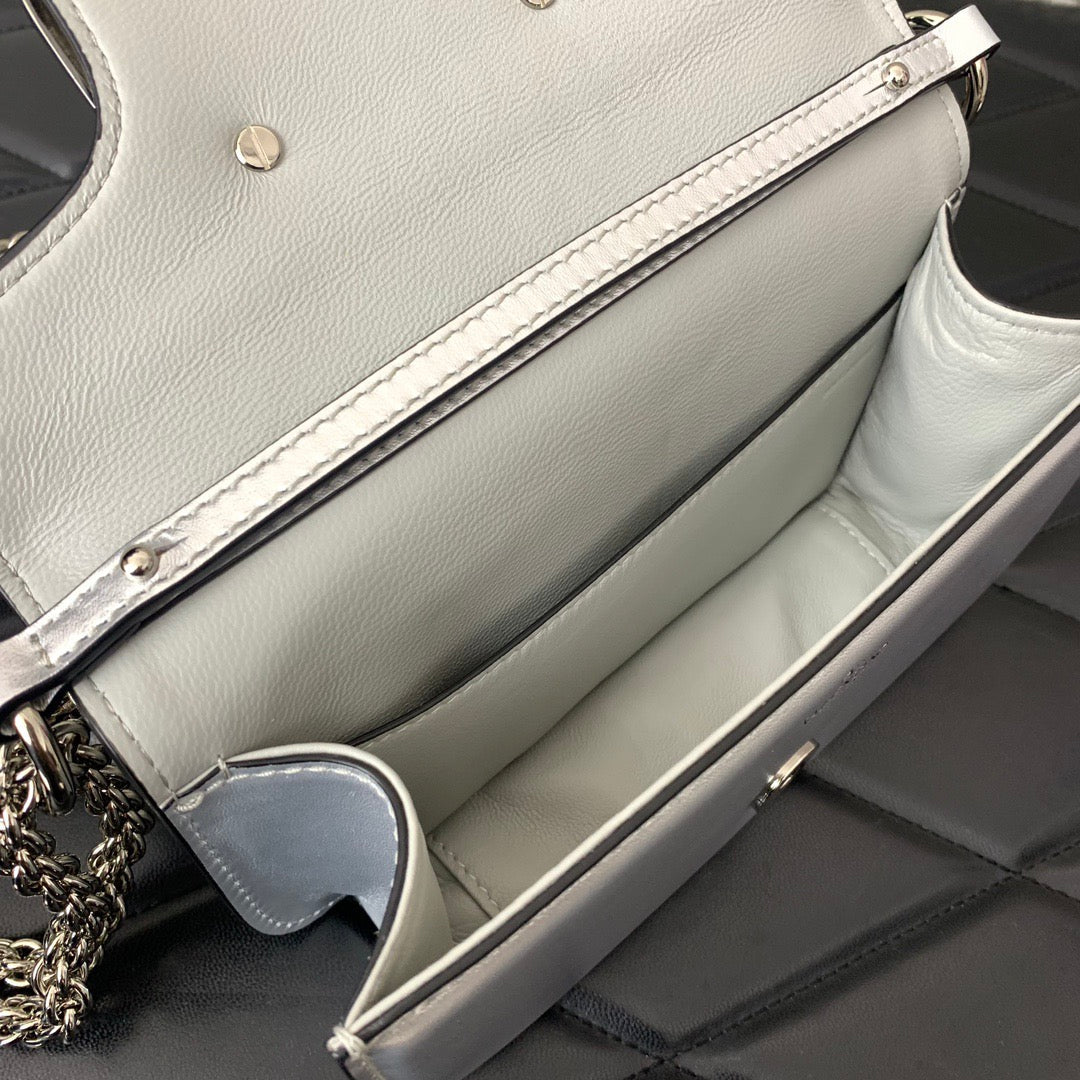 Valentino Garavani Small Locò Shoulder Bag Sliver Metallic Leather