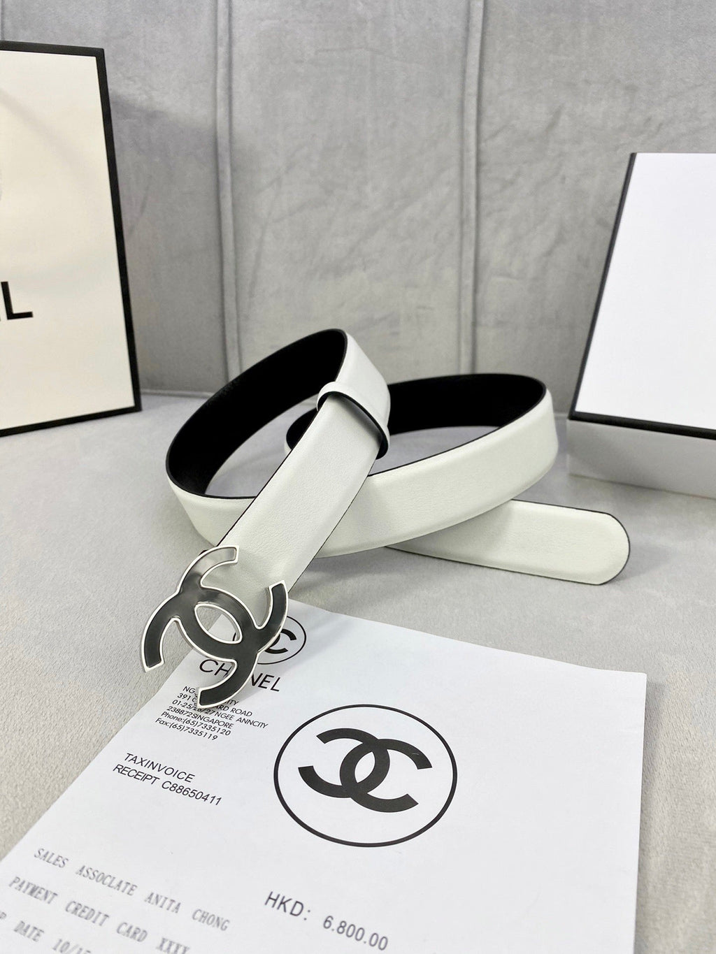 CC BELT 30MM WHITE CALFSKIN SILVER METALLIC BUCKLE