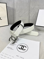CC BELT 30MM WHITE CALFSKIN SILVER METALLIC BUCKLE