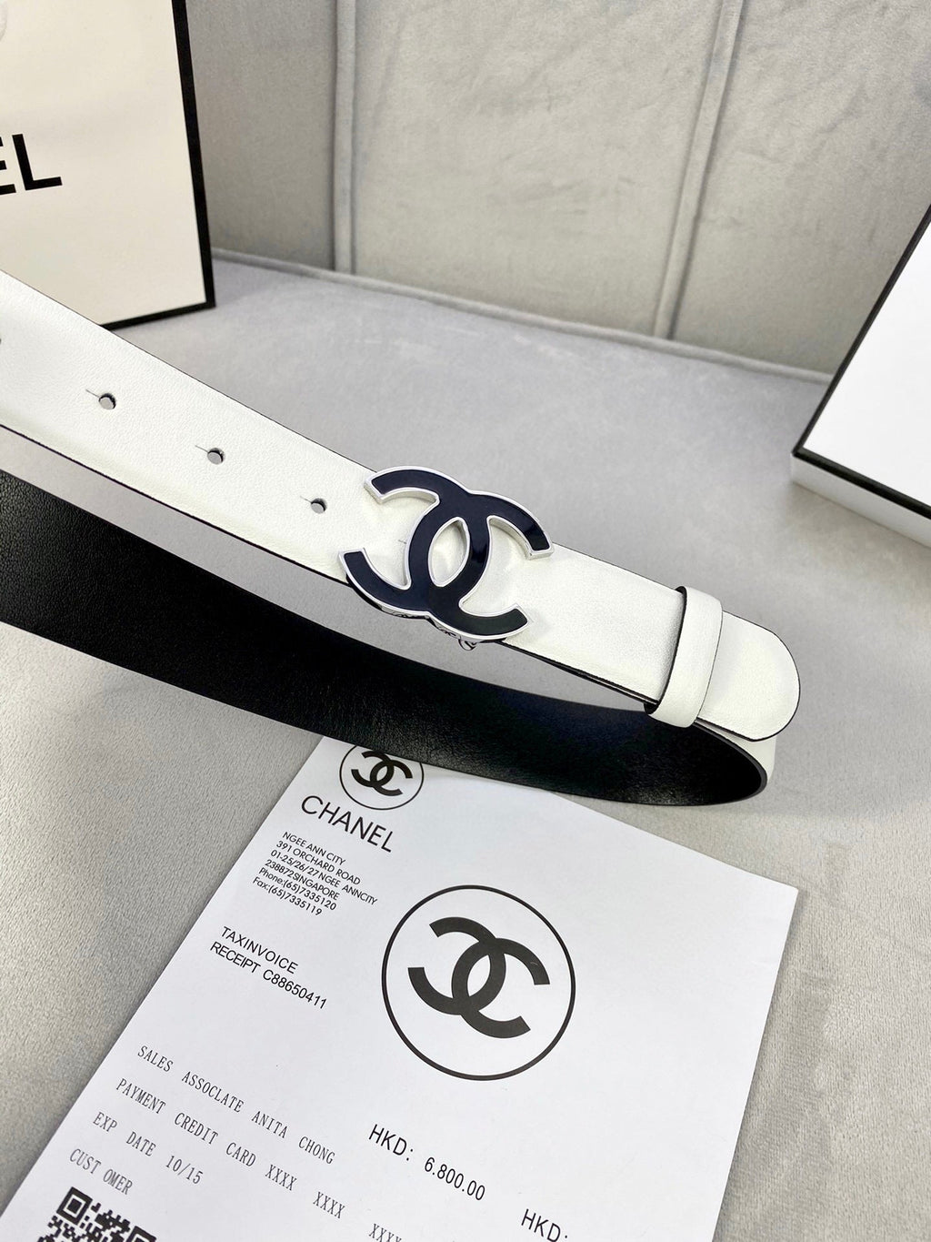 CC BELT 30MM WHITE CALFSKIN SILVER METALLIC BUCKLE