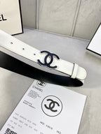 CC BELT 30MM WHITE CALFSKIN SILVER METALLIC BUCKLE