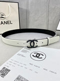 CC BELT 30MM WHITE CALFSKIN SILVER METALLIC BUCKLE