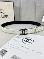 CC BELT 30MM WHITE CALFSKIN SILVER METALLIC BUCKLE