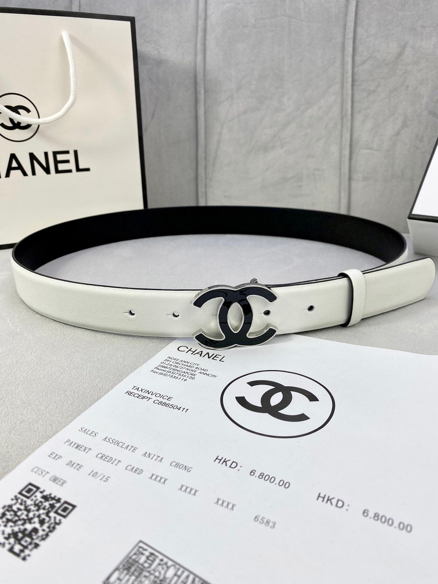 CC BELT 30MM WHITE CALFSKIN SILVER METALLIC BUCKLE