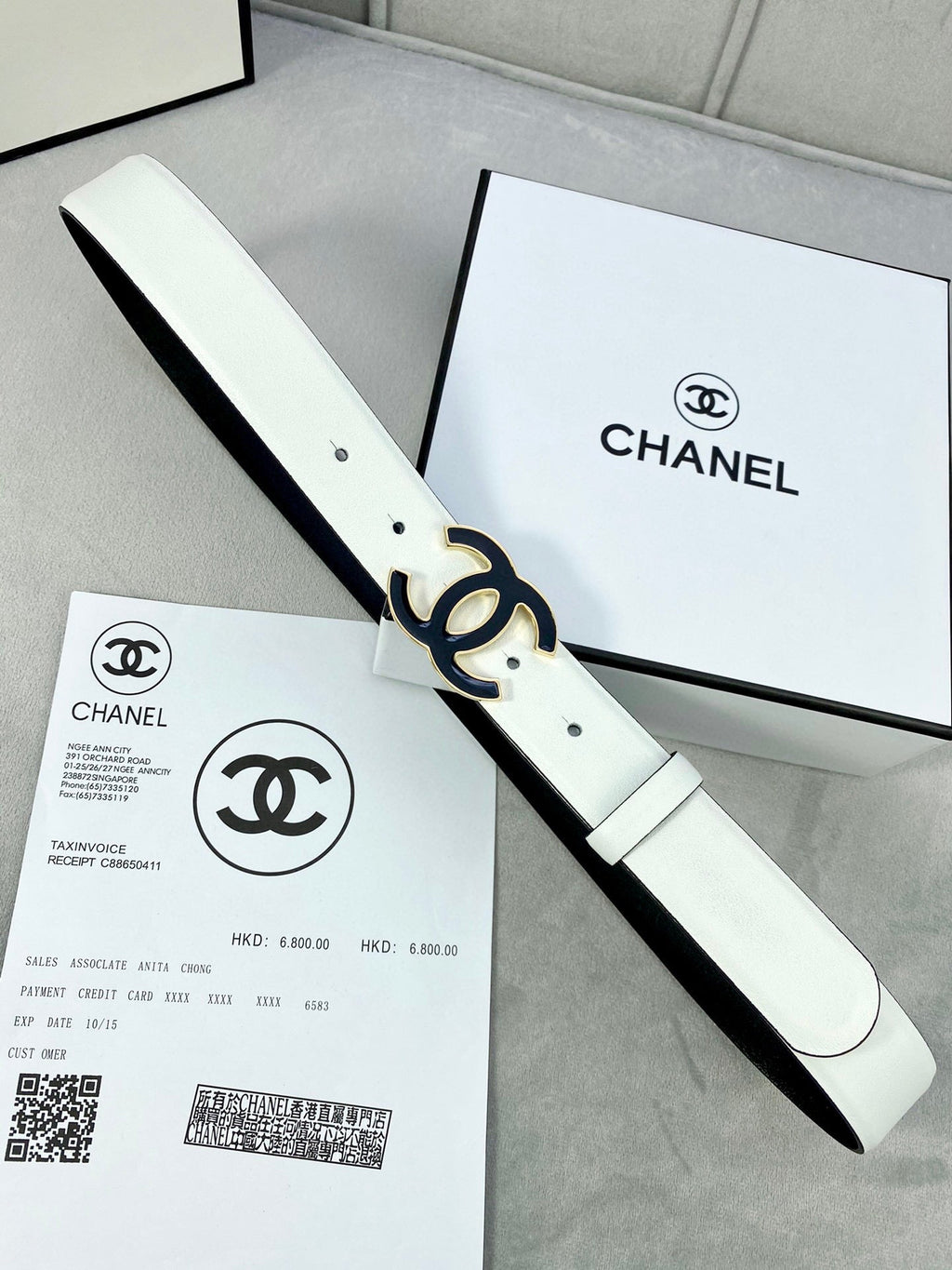 CC BELT 30MM WHITE CALFSKIN SILVER METALLIC BUCKLE