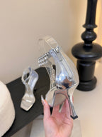 Jimmy Choo Verity 100mm High Heel Sandals Rhinestone Straps Silver Cowhide