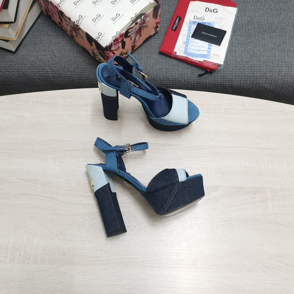 DG Platform Sandals 105mm High Heel  Blue Patchwork Denim
