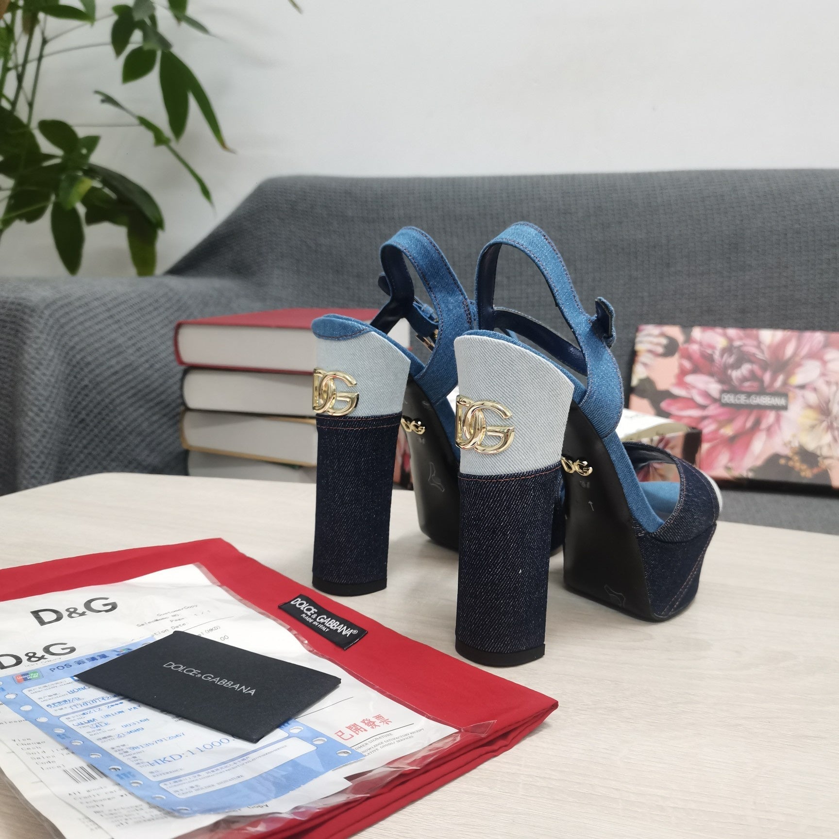 DG Platform Sandals 105mm High Heel  Blue Patchwork Denim