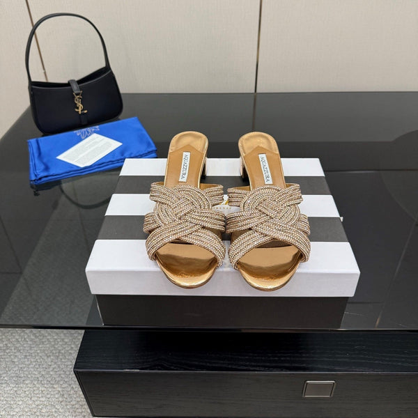 Aquazzura Gatsby Crystal-Embellished Mules 5.5cm Gold Leather