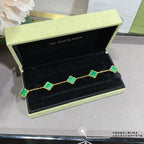CLOVER 5 MOTIF MALACHITE GOLD BRACELET
