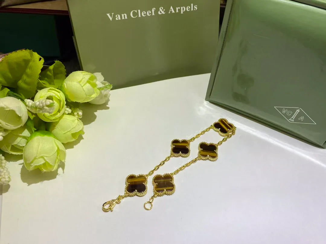 Van Cleef & Arpels    Alhambra Bracelet With Five Tiger Eye Motif