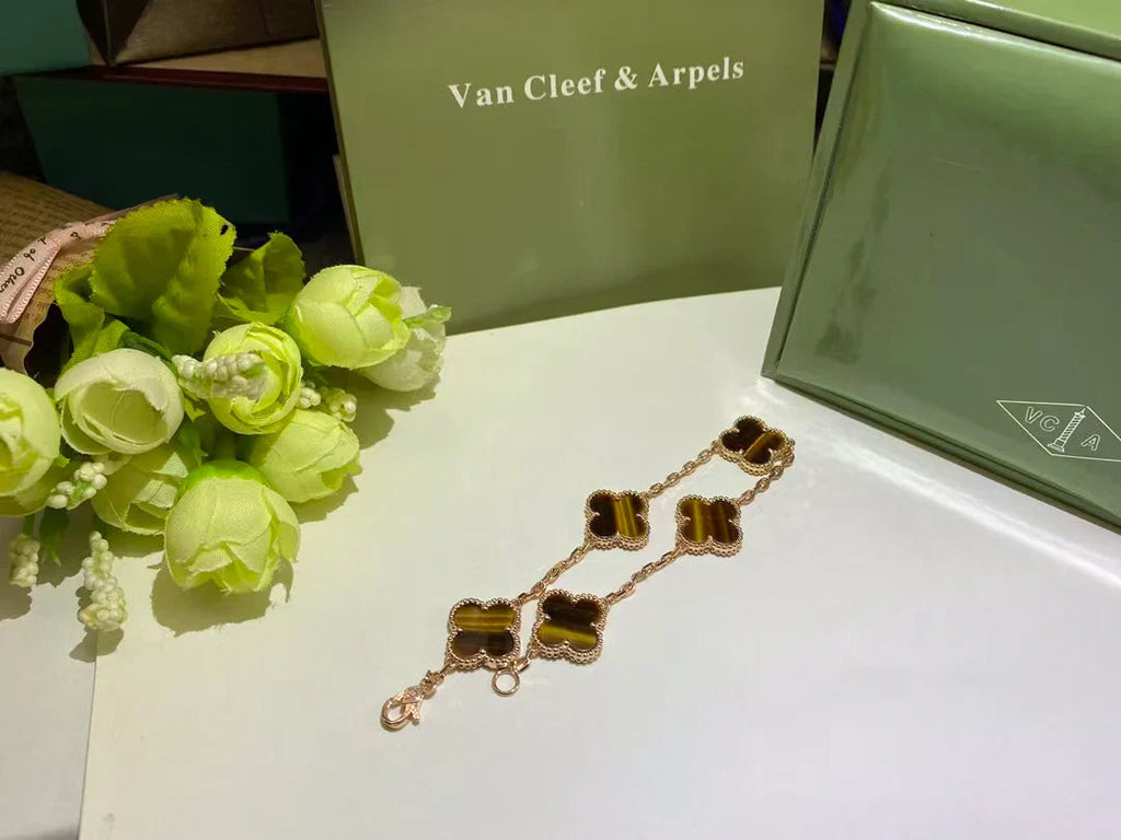 Van Cleef & Arpels    Alhambra Bracelet With Five Tiger Eye Motif