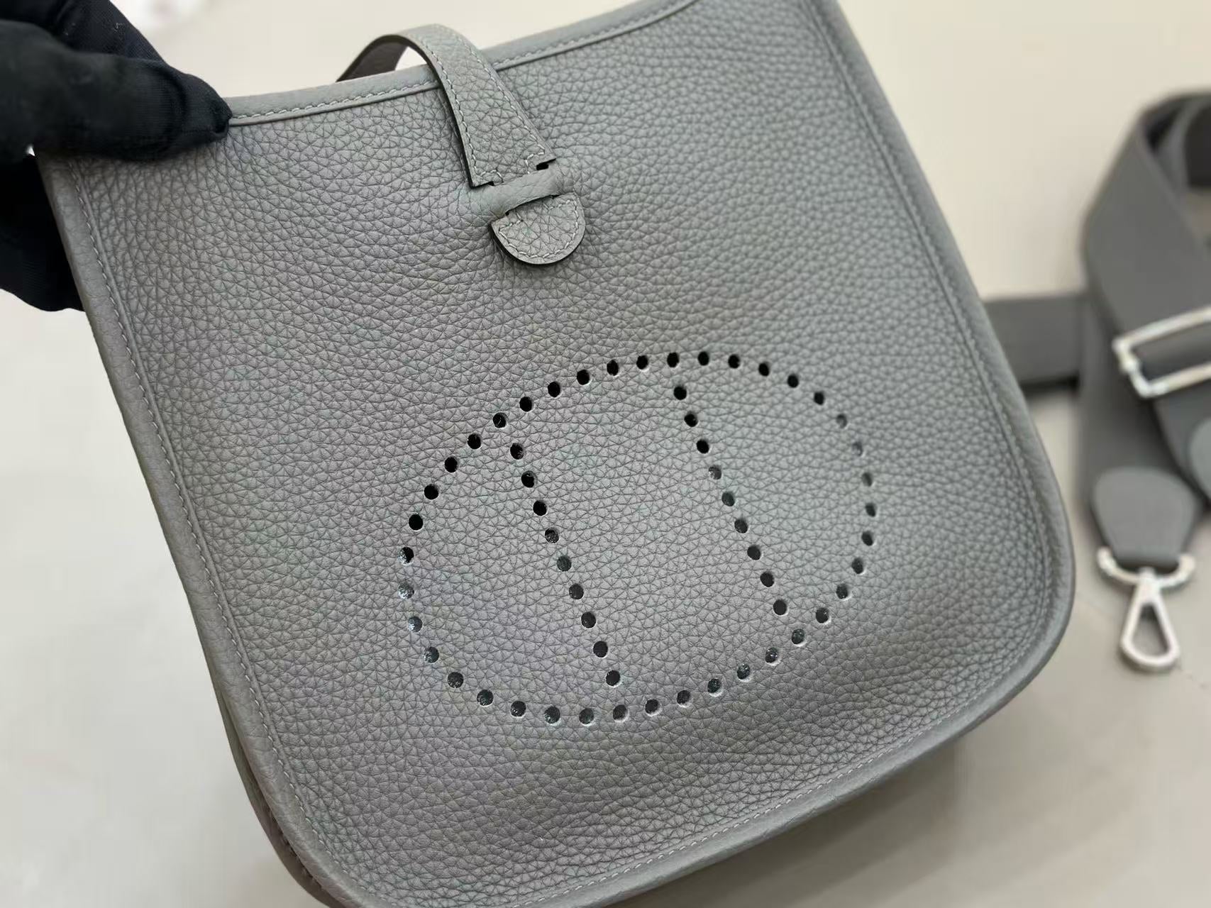 HM Evelyne 23cm Grey Togo Silver Hardware