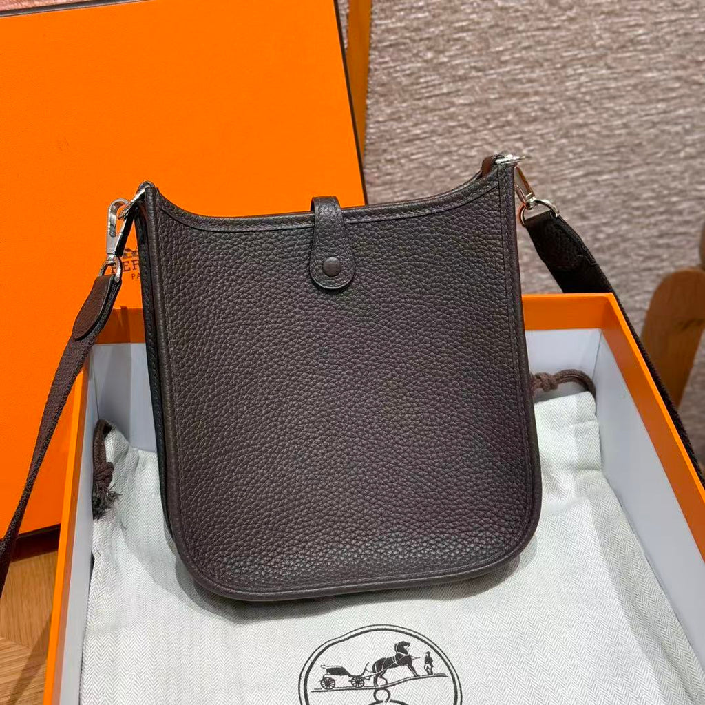 HM Evelyne 23cm Chocolate Brown Togo Silver Hardware