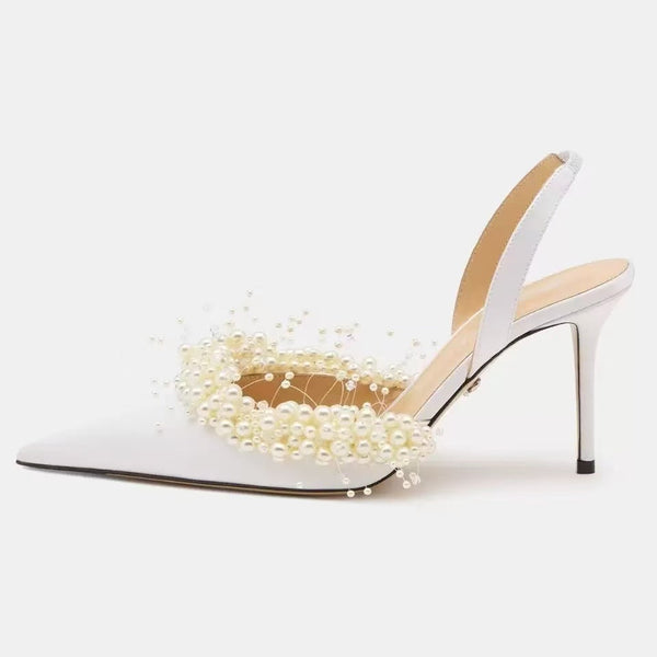 Mach & Mach Court Slingbacks 85mm White Floating Pearl and Satin