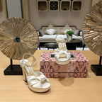 Jimmy Choo Platform Heel 120mm Sandals White Silk