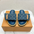 LV Pool Pillow Flat Comfort Mule Blue Denim
