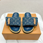 LV Pool Pillow Flat Comfort Mule Blue Denim