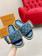 LV Pool Pillow Flat Comfort Mule Blue Denim