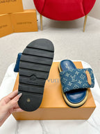 LV Pool Pillow Flat Comfort Mule Blue Denim