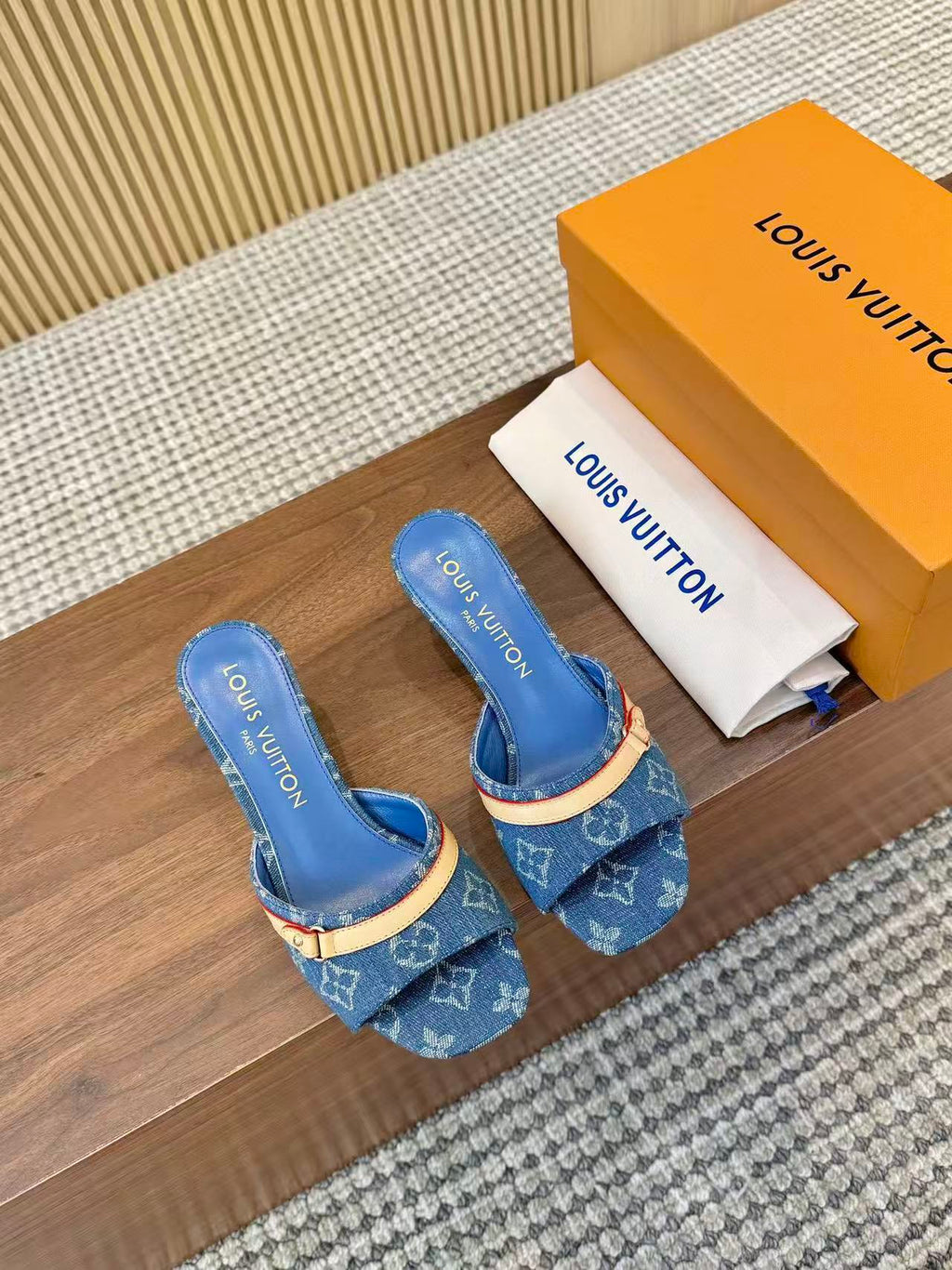 LV neo revival 55 blue denim tan leather
