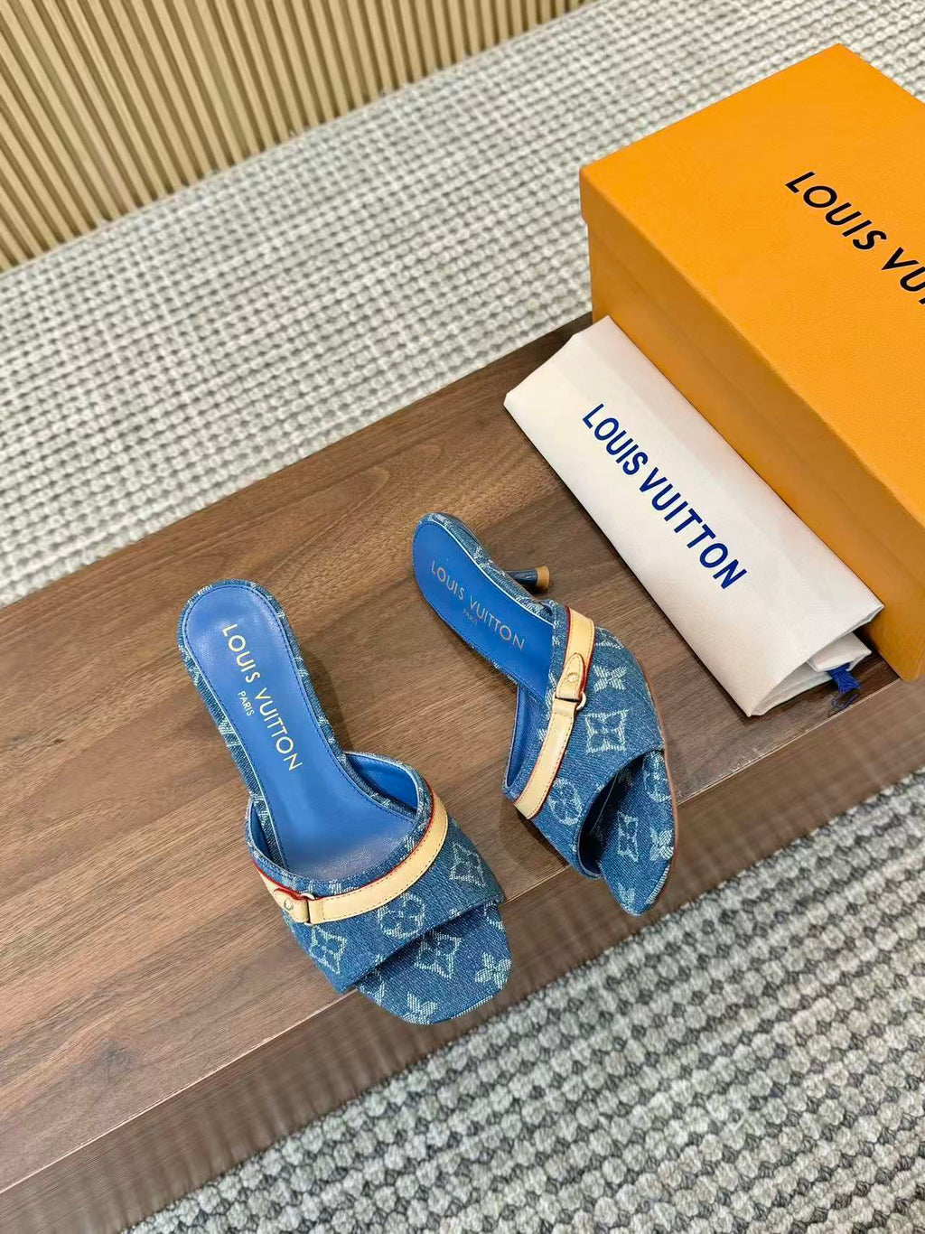 LV neo revival 55 blue denim tan leather