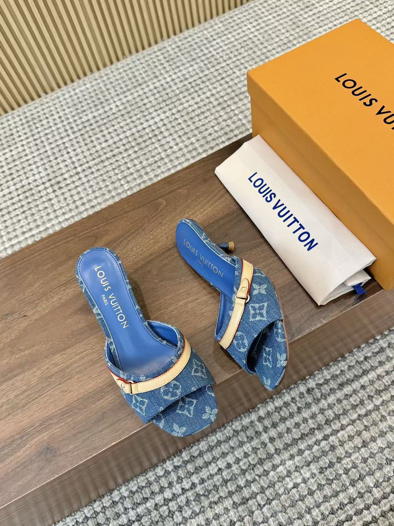 LV neo revival 55 blue denim tan leather