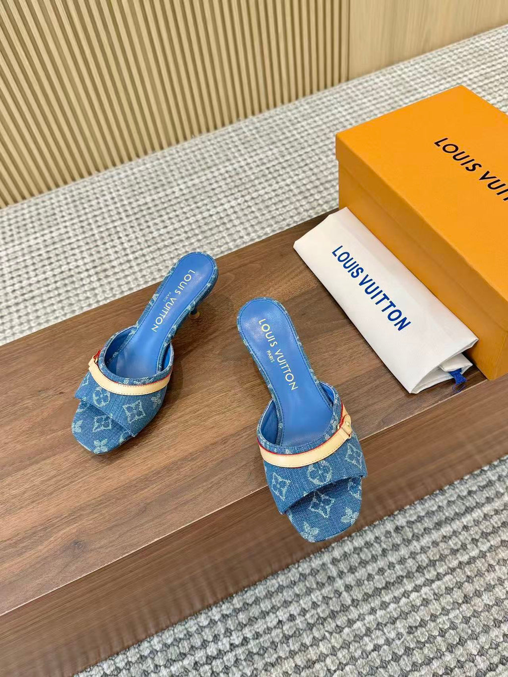 LV neo revival 55 blue denim tan leather