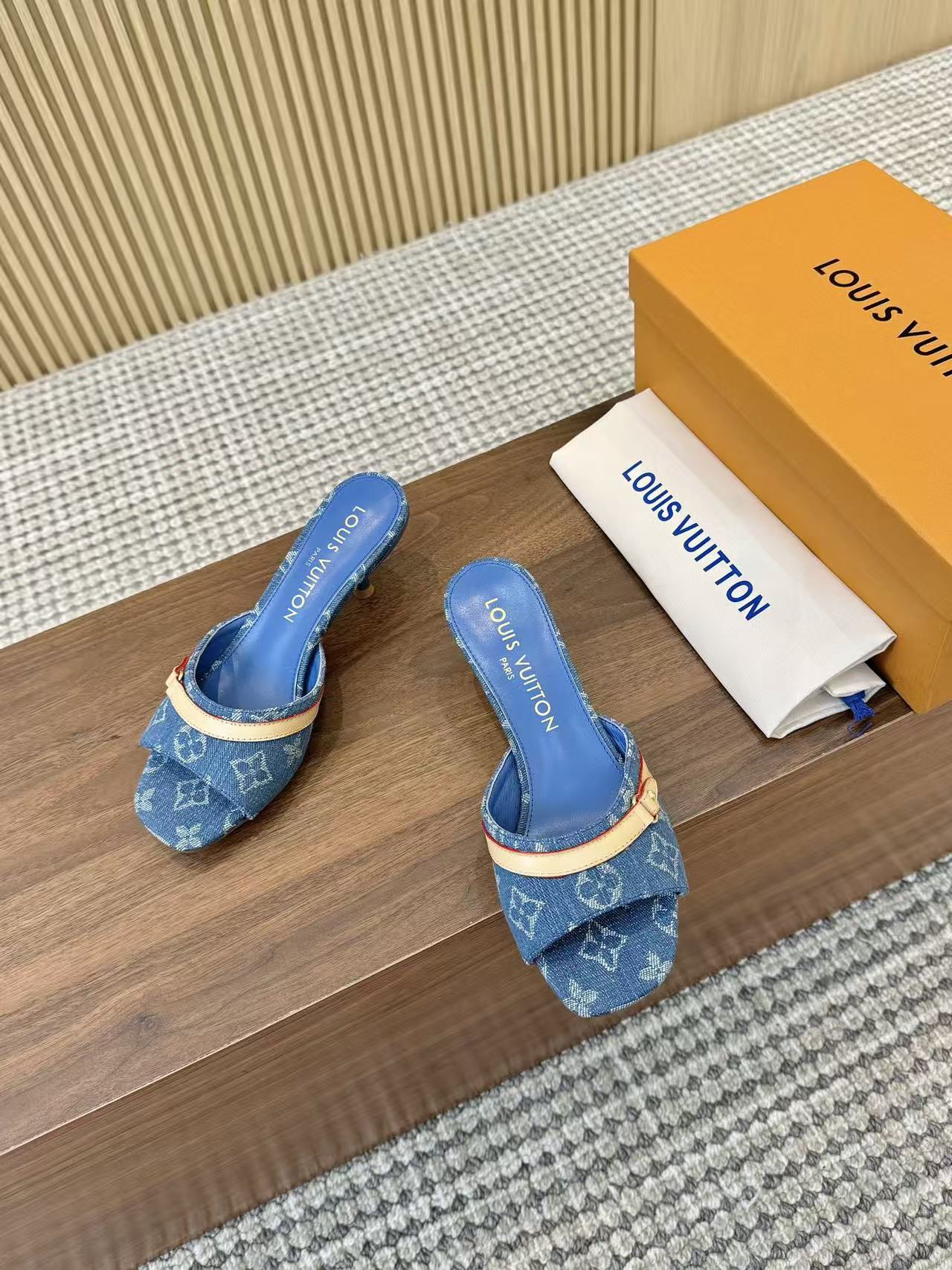 LV neo revival 55 blue denim tan leather
