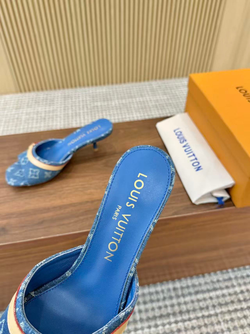 LV neo revival 55 blue denim tan leather