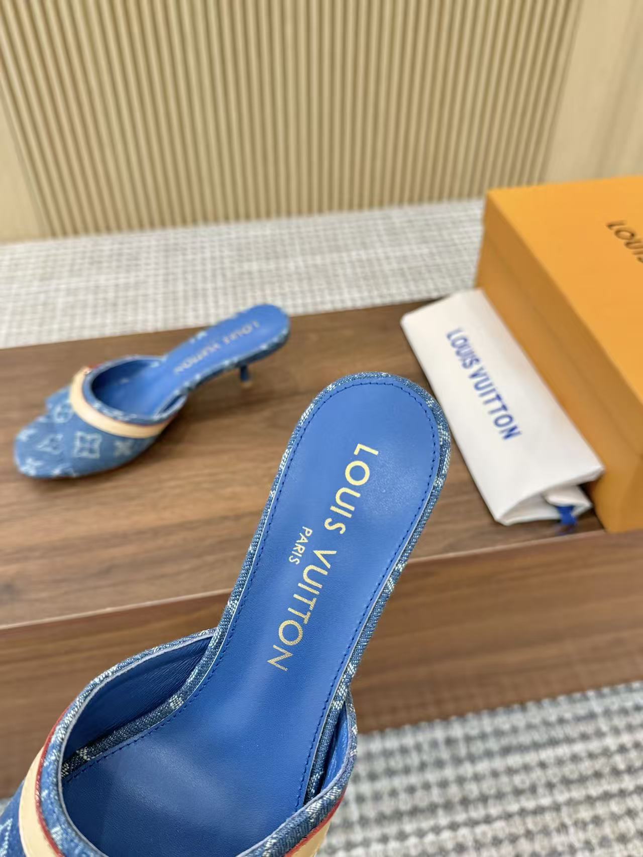 LV neo revival 55 blue denim tan leather