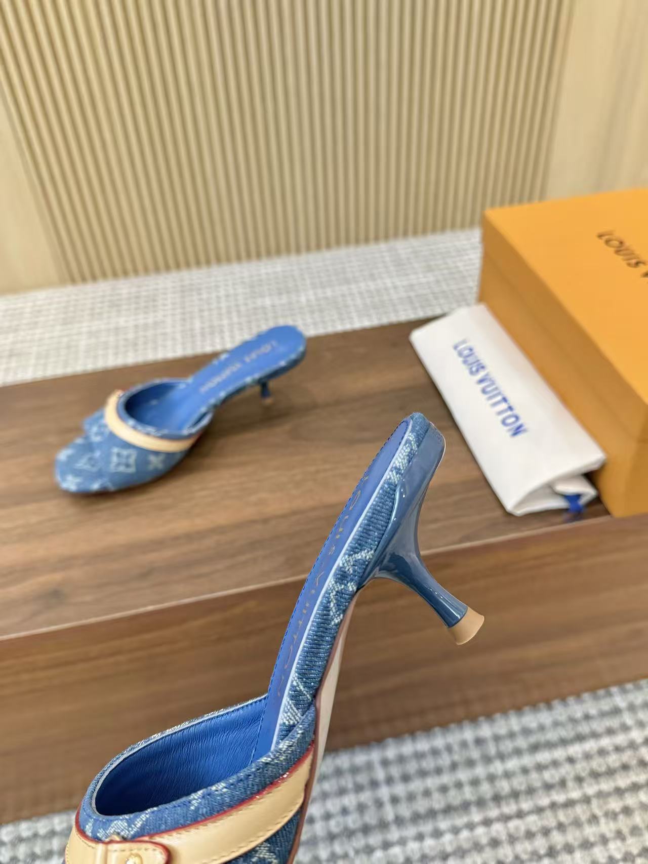 LV neo revival 55 blue denim tan leather