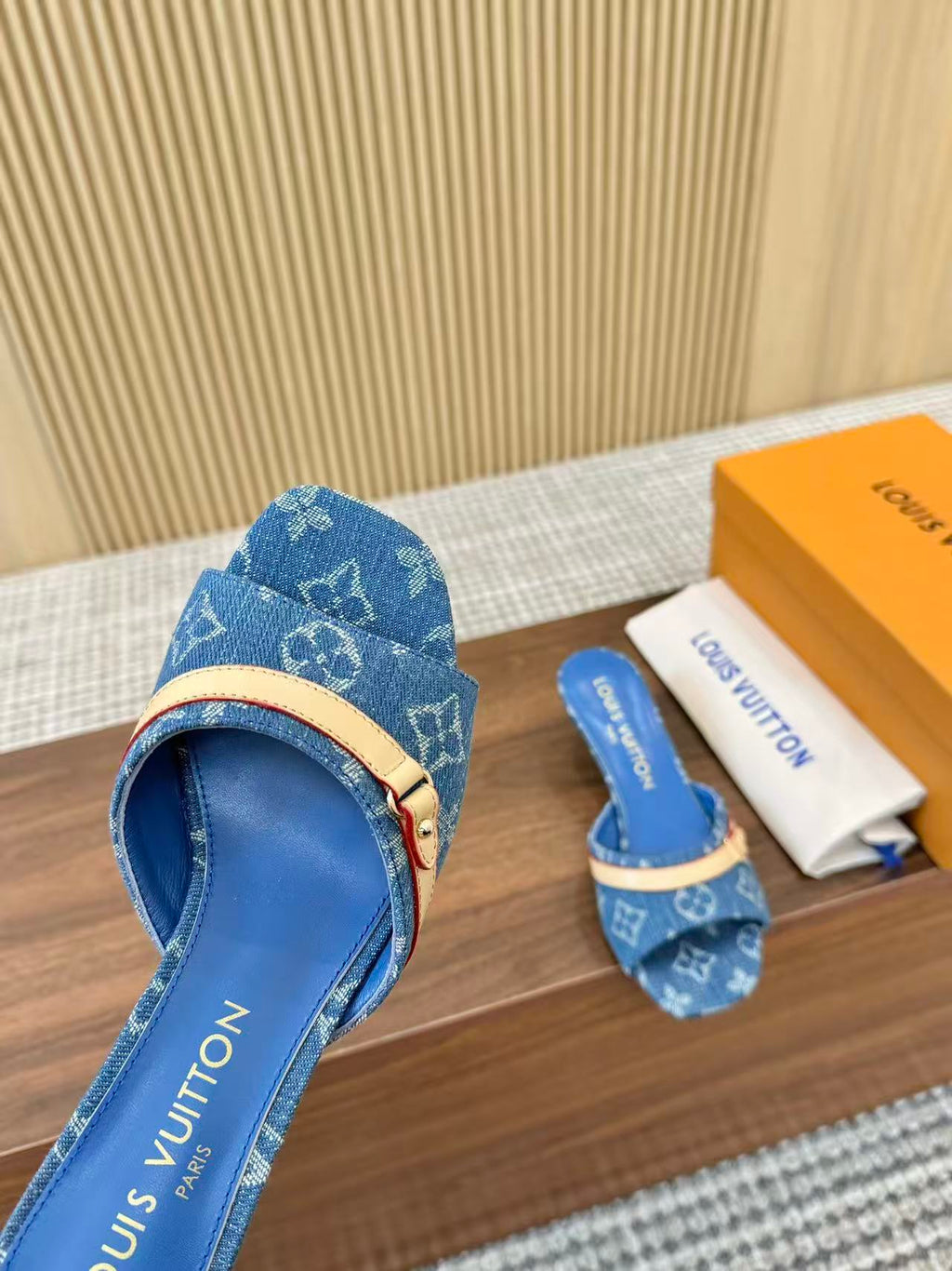 LV neo revival 55 blue denim tan leather