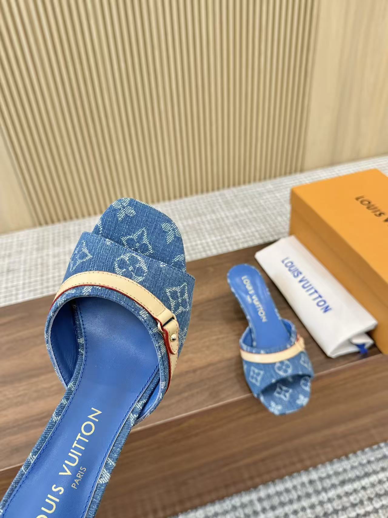 LV neo revival 55 blue denim tan leather