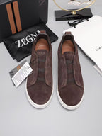 Zegna Triple Stitch Slip-on Sneaker Dark Brown Suede