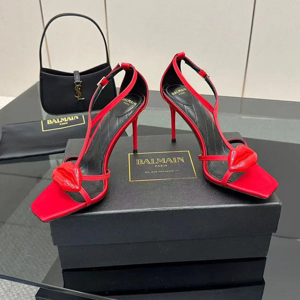 Balmain Lips 105MM Sandals Red Leather