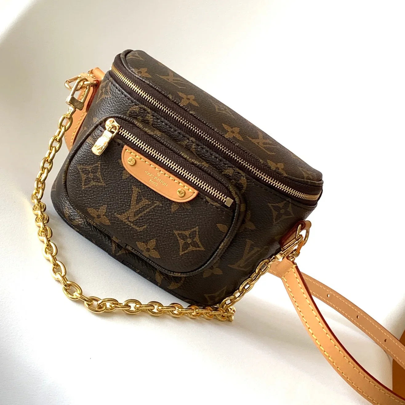 LV Mini Bumbag 17cm Brown Monogram Canvas Leather
