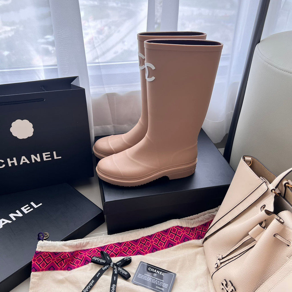 CC RAIN BOOTS BEIGE TPU MID - TOP WITH WHITE LOGO