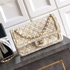 Chanel 2026 Quilted Rectangular Flap Bag 25cm White Gold Tweed Leather